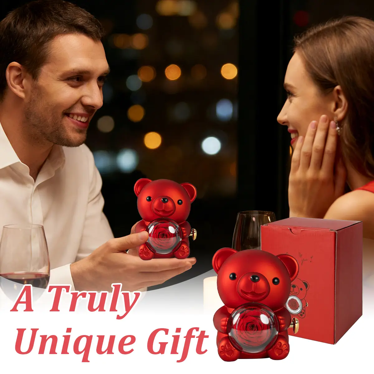 Cute Teddy Bear with Preserved Rose -A Real Rose Flowerin Bear with Elegant Gift Box(Jewelry not included)-Romantic Gift for Her in Mother's Day, Weddings, Anniversaries, and Bridal Showers,Christmas and Valentine's Day gifts
