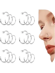 Versatile 18 Pcs Colorful Simple Nose Rings Septum Ring Surgical Steel Nose Rings Hoops for Men Women Classic C-Shape Flat Disc Thin Nose Ring Cartilage Tragus Ear Body Piercing Jewelry Set