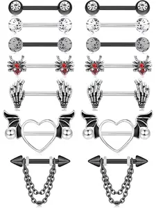 7 Pairs 14G Nipple Rings 316L Surgical Steel Nipple Piercing CZ Heart Butterfly Barbell Tongue Rings Set Cute Nipple Tongue Piercing Jewelry for Women