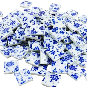 1x1 Inch 121 Pcs Square Polished Glazed Blue and White Ceramic Mosaic Tiles for DIY Decor of House Bathroom Vase Floor Pool Craft