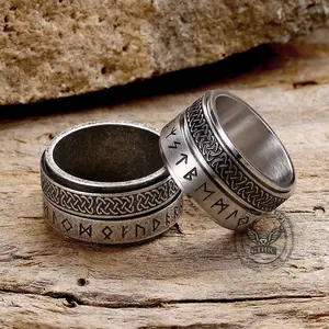 GTHIC Celtic Knot Runes Viking Spinner Stainless Steel Ring Charms Jewelry Accessory for Men Women Daily Wear