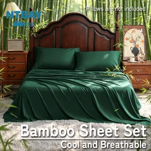 NTBAY Bamboo Sheet Set, 3/4 Pieces Cooling Bedding, Temperature Regulating & Breathable, Soft Eco Friendly Blend, Deep Pocket, Comfortable Touch, Cost-effective Gift, 55% Bamboo Fiber & 45% Polyester, Cooling Breathable Bamboo Bedding Set, Oeko-Tex