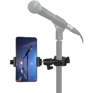 Mic Stand Phone Holder for Microphone Stand Phone Mount Clamp with Adjustable Phone Clip, Ball Head Mount