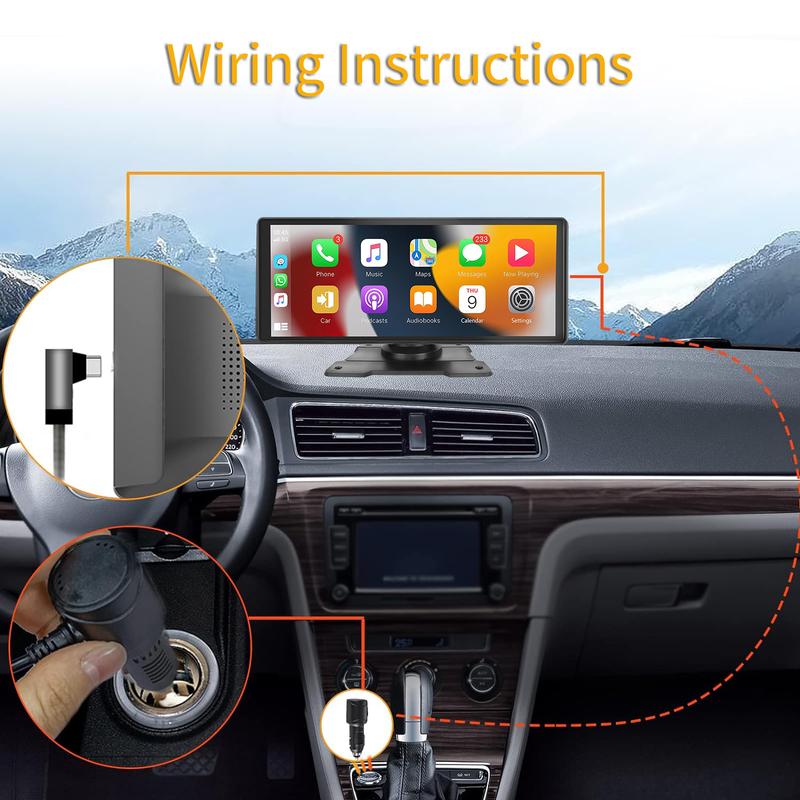 2025 10.3-inch Portable Carplay Screen for Car Compatible with Apple CarPlay and Android Auto,Wireless Car Play Unit with GPS Navigation,Bluetooth,Mirror Link, Rear Cam Touch Screen for All Vehicles