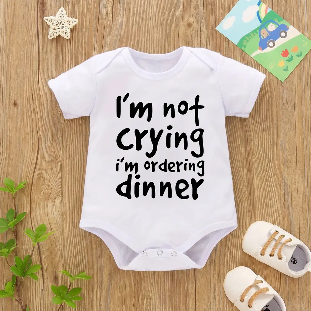 Unisex Baby 100% Cotton Short-Sleeve Bodysuit - Funny Slogan Print, Tagless Design, Soft and Breathable, Expandable Shoulders for Easy Diaper Changes, Crew Neck, Fitted, Basic, Snaps, 6-9M, 6 - 9 Months, 3-6M