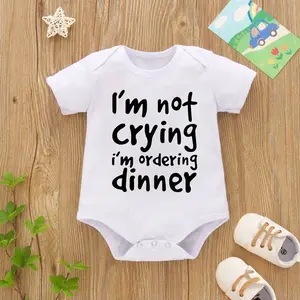 Unisex 100% Cotton Baby Bodysuit - Round Neck Romper with Funny Slogan Print, Fitted Fit, Snap-Closure Expandable Shoulders for Easy Diaper Changes, Soft Breathable Tagless Summer Outdoor Wear, Machine Washable