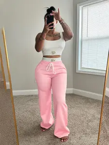 Two-piece Set Women's Letter Patched Crop Tank Top & High Waist Wide Leg Pants, Casual Fashion Cozy Basic for Daily Outdoor Wear, Ladies Summer Clothes, Flared Pants Set