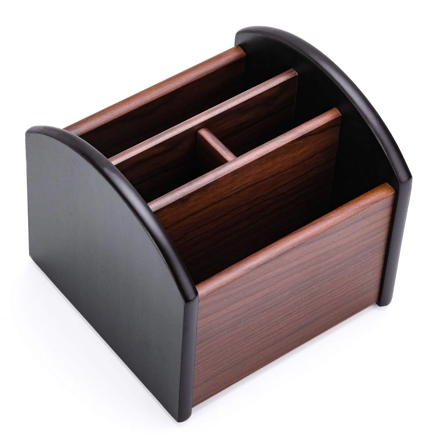 MaxGear 4-Compartment Wood Desk Accessory Organizer Caddy - Storage Holder for TV Remotes, Office Supplies - Multifunctional Tabletop Organizer for Home, Office Use, Office Desk Accessory