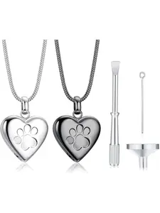 2PCS Pet Cremation Jewelry for Ashes Pendant Paw Print Pet Heart Urn Necklace Memorial Keepsake Jewelry for Pet/Dog's/Cat's Ashes with Filling Kit Heart Shaped Necklace
