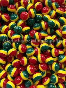 12mm Red/Green Striped Beads, Round, Loose, 0.47 inches, Chunky, Gumball