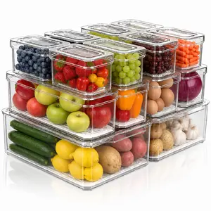 14 Pack Fridge Organizer Bins with Lids, BPA-Free Stackable Clear Containers for Food, Drinks, and Vegetable Storage, Ideal for Kitchen Organization fruit storage box Durable meal prep containers