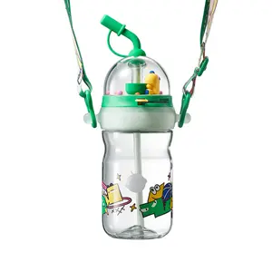 Bc Babycare T-REX SHOOTING GAME CUP, 17oz, Cute Kid Straw Bottles for School Spill Proof Toddler Cups with Soft Silicone Straw and Adjustable Strap