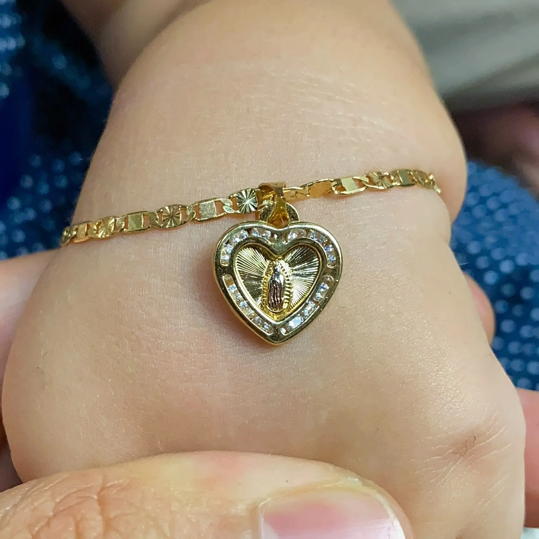 Kids Childrens Boys Girls Virgen de Guadalupe Bracelet Gold Filled Anniversary Birthday Gifts for Everyday Wear