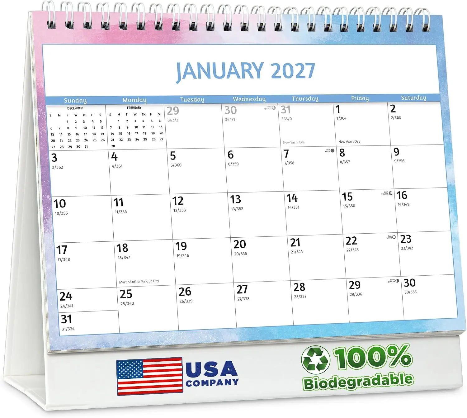 EcoEarth - 8x6 Inch Standing Desk Calendar - 18 Month Tent Style Monthly Flip Calendar - July 2026 to December 2027 - Creative Art Design