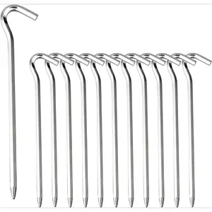Tent Pegs - Aluminium Tent Stakes Pegs with Hook - 7’’ Hexagon Rod Stakes Nail Spike Garden Stakes Camping Pegs for Pitching Camping Tent, Canopies