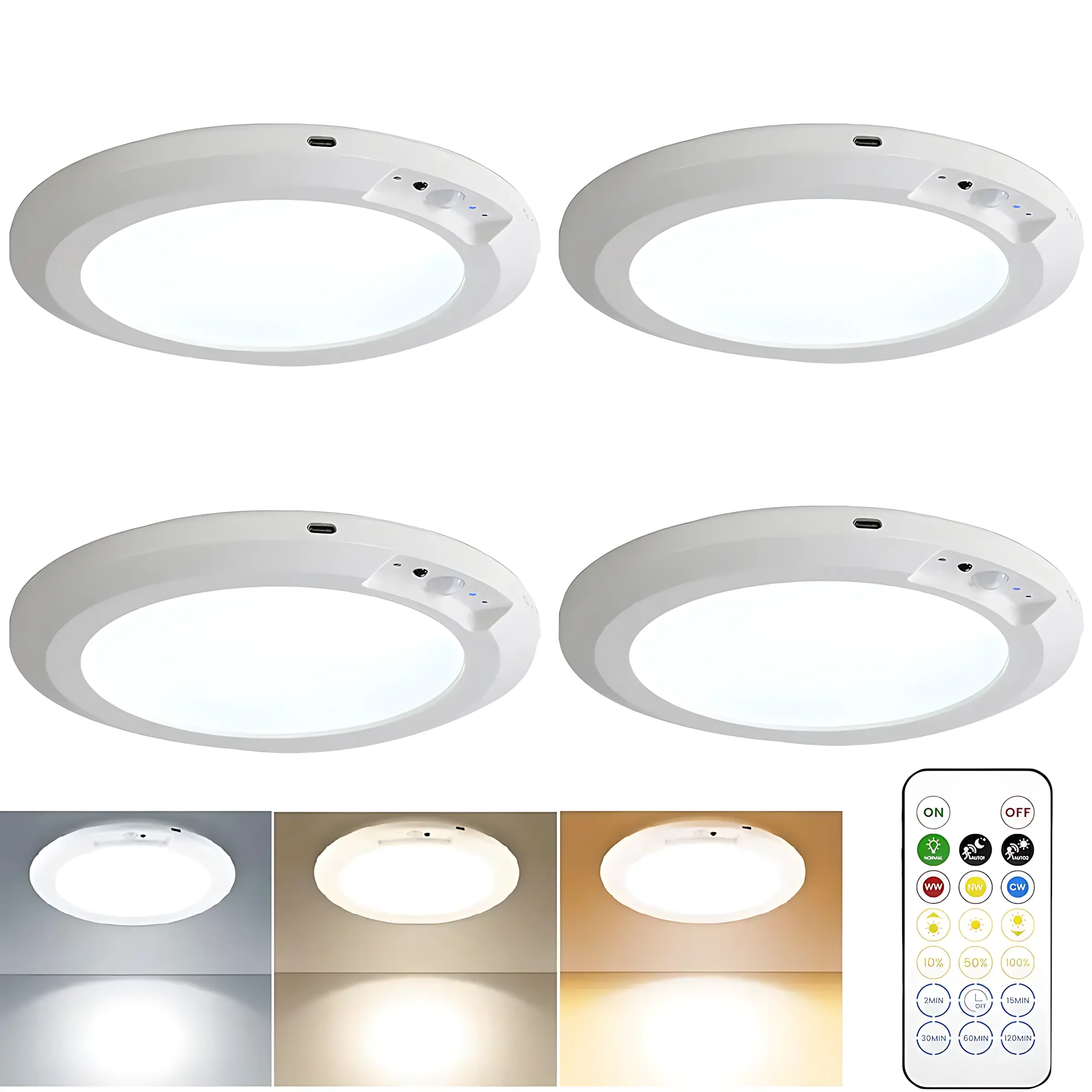 4000mAh Motion Sensor Light – Rechargeable Wireless LED Ceiling Light with Remote, 3 Color Temperatures & 10 Brightness Levels. Magnetic No-Wiring Design with Auto Shut-Off, Easy Install for Closet, Bathroom, Shower, Stairs, Pantry, Hallway & Garage