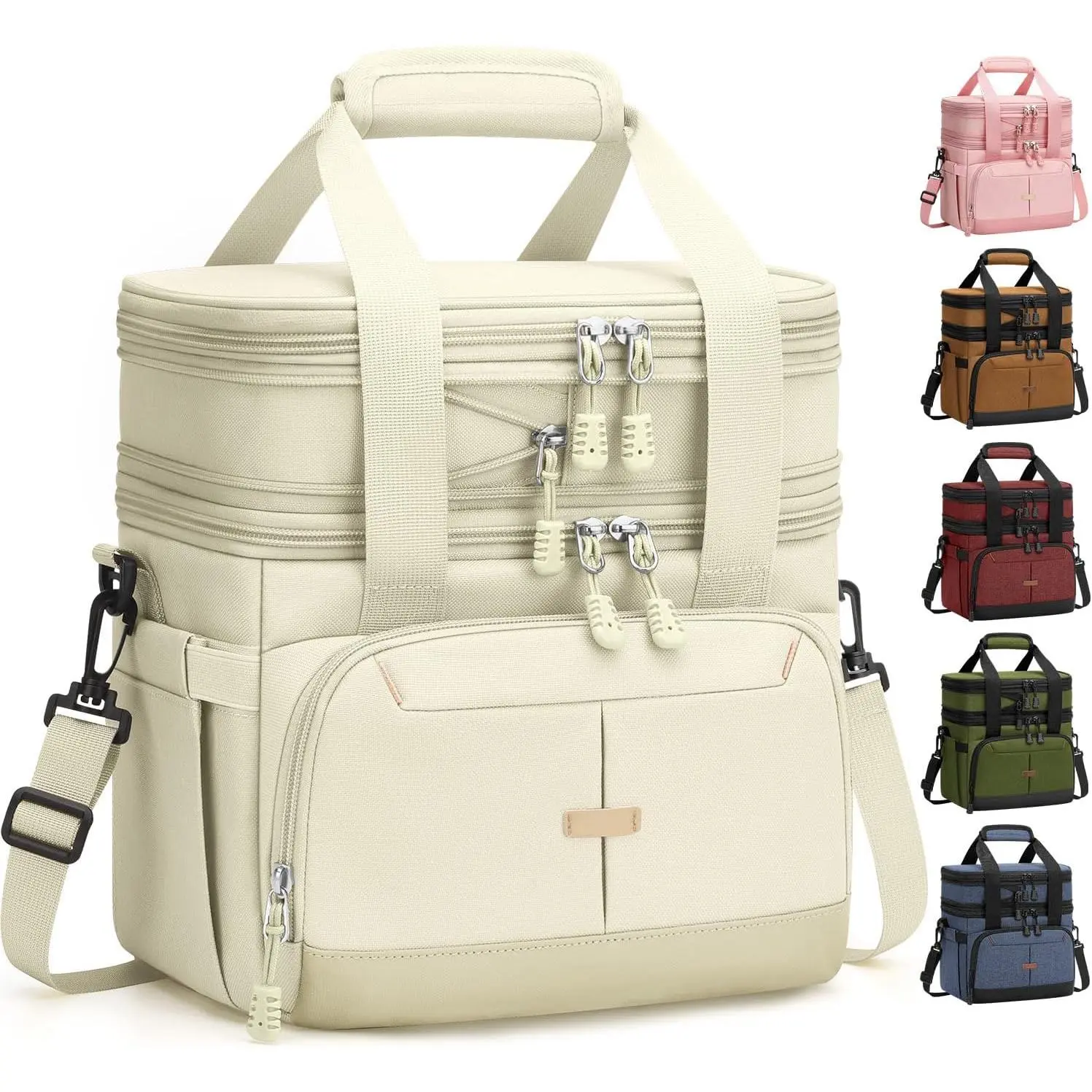 Lunch Box For Men Women Double Deck Insulated Lunch Bag For Men Woman Leakproof Expandable Cooler Bag with Adjustable  Strap for Work Shool Picnic(Beige,Medium)
