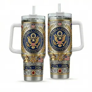 America 250th Anniversary 40oz Tumbler with Handle, 1776–2026 Patriotic Eagle Insulated Cup, Liberty Unity Freedom Drinkware, USA Sestercentennial Stainless Steel Mug, Hot Cold Travel Cup, 4th of July Gift, TikTok Trend Tumbler