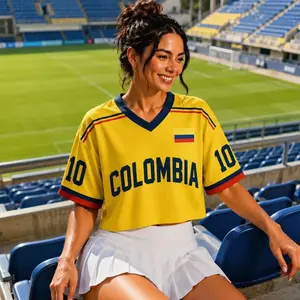 Custom Colombia Soccer CropTop Jersey | Women Yellow Football Shirt | World Cup 2026 Retro Tricolor Blokecore Apparel | Patriotic Fan Gift