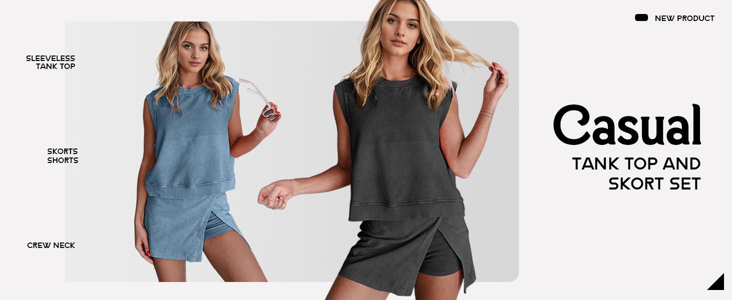 YeeZaa Athletic Skirt Sets Two Piece Skirt Sets for Women Summer Outfits Tennis Workout Shorts Lightweight Cotton Tank Top and Lined Split Skirt Travel Outfits Lounge Sets 2026 Spring Summer Casual Streetwear Sporty Chic Beach Vacation