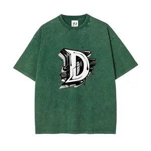 Black Floral Large Letter "D" Print Washable Direct-to-Garment Tee Vintage 260g Heavyweight Cotton Round Neck Short Sleeve Casual Summer T Shirt for Men