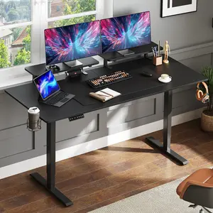 ONBRILL Standing Desk with 2 Adjustable Monitor Shelves, 63 x 24 Inches Electric Stand Up Desk with Memory Controller and Adjustable Height from 28-46 inches for Computer Workstations