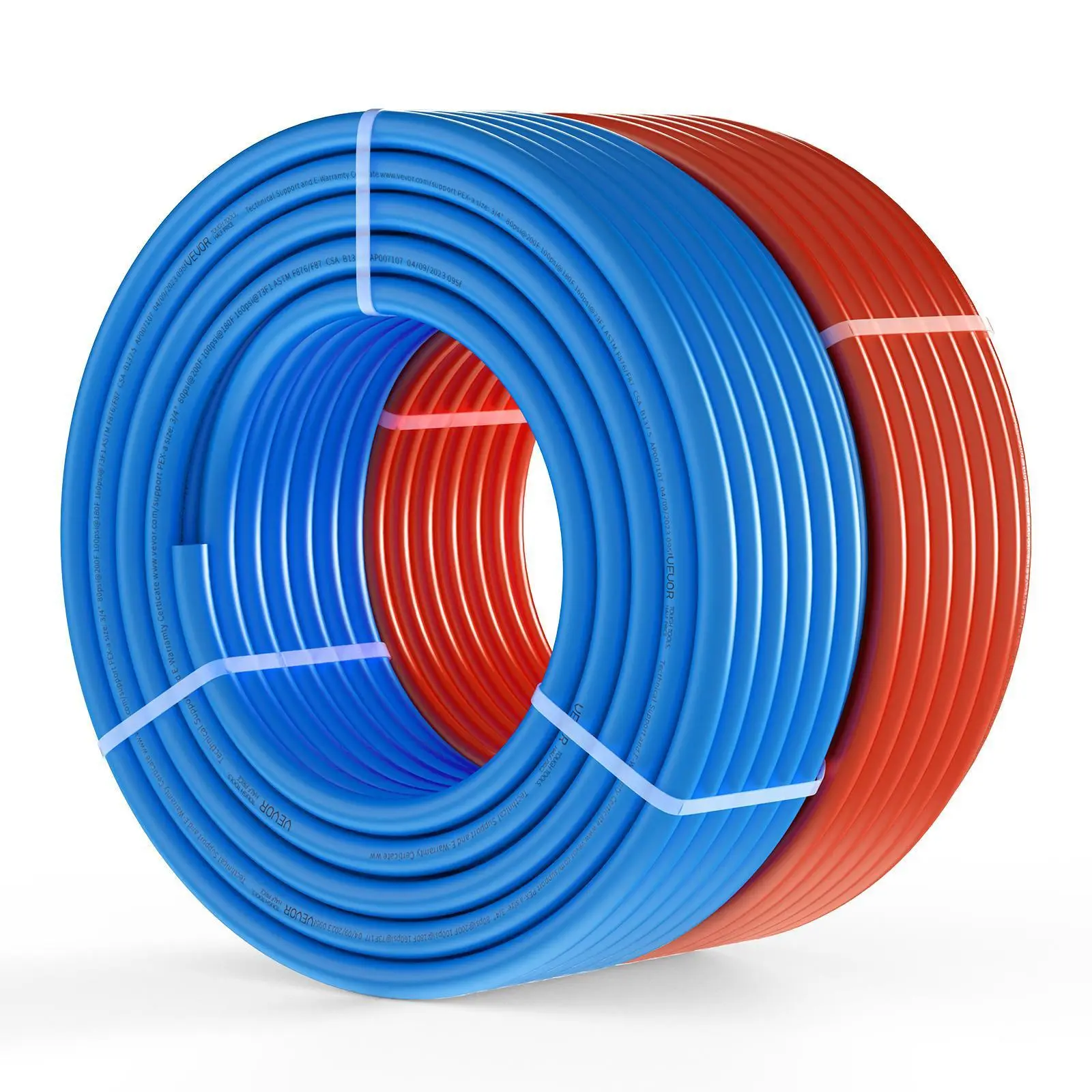 VEVOR PEX-A Pipe, 3/4" Diameter PE Material Tubing with Elastic Memory, Flexible Fit, 2 x 100ft (200ft Total) for Potable Hot/Cold Water Plumbing, Easily Restorable with Free Cutter (Blue & Red)