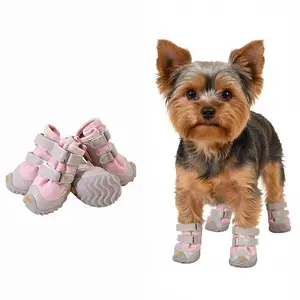 4-Piece Dog Shoes for French Bulldogs Hound Dogs & Poodles Water-Resistant Slip-Proof with Soft Cushioning Lightweight Soles Adjustable Velcro Straps PU Leather Material for Outdoor Activities