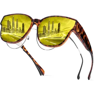 Night Vision Driving Glasses Fit Over for Men Women, Anti Glare Polarized for Nighttime TS8001