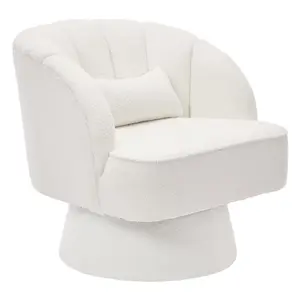 Comfy Comfort Swivel Barrel Accent Chair - 360° Cuddly Fleece Lounge Armchair with Striped Backrest, Upholstered for Living Room or Bedroom - Cuddly Fleece | Beige