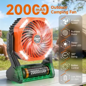 20000mAh Camping Fan with LED Light 4 Speeds Brushless Motor 180° Oscillating Portable Outdoor Fan 22-26H Runtime Table Fan for Camping Hiking Picnic Emergency