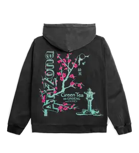 Charcoal Green Tea Cherry Blossom Cotton-Blend Hoodie
