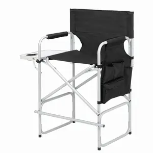 Outdoor Director's Chair – Silver-White Round Iron Pipe, Black Cloth Seat, Plastic Spray Coated, 120kg Load Capacity