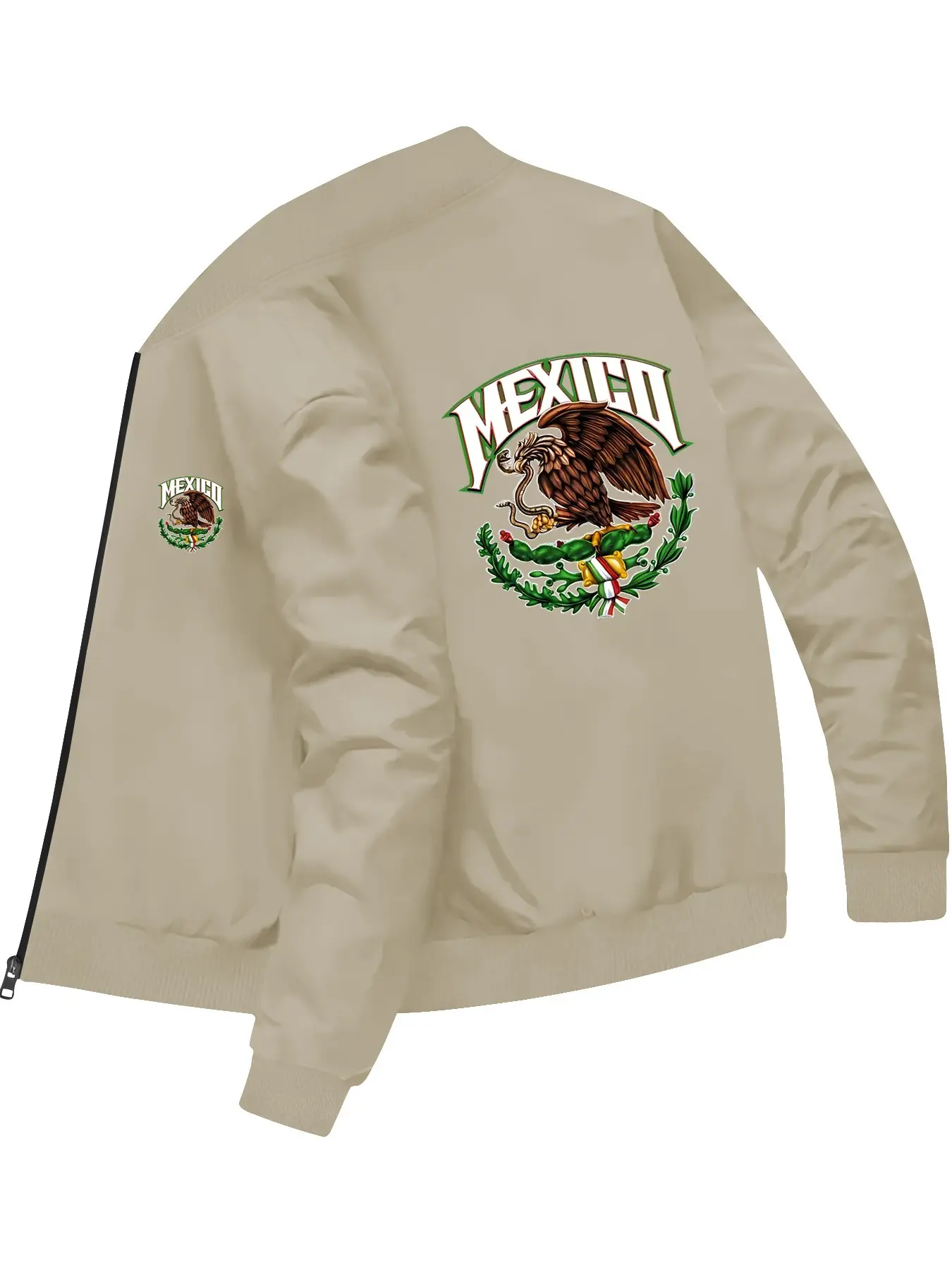 Trendy Casual Men's Mexico Eagle and Snake Pattern Printed Stand Collar Zipper Jacket Casual Fashion Jacket for Daily Wear and Leisure Activities Casual Jackets Trendy Outerwear Fashionable Jacket