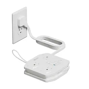 20W Travel Power Strip SUPERDANNY 3-Foot Wrap Up Extension Cord with 3 Outlets and 3 Fast Charging USBs, No Surge Protector Cruise Approved Portable Mini Travel Charger for Home Office Hotel, White