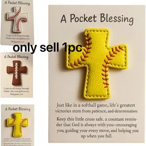 A Pocket Blessing – Baseball Cross Edition, Inspirational Sports Keepsake for Players and Coaches, Handmade Baseball Stitching Christian Pocket Cross Token with Verse Card