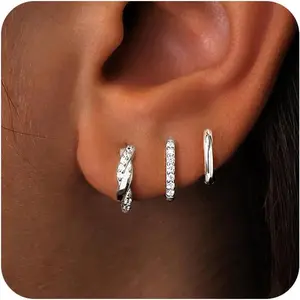 Gold Huggie Hoop Earrings Set for Women, Dainty Small Sterling Silver Earrings for Multiple Piercing Lightweight Hypoallergenic Jewelry Elegant earrings for women accessories magnetic earrings