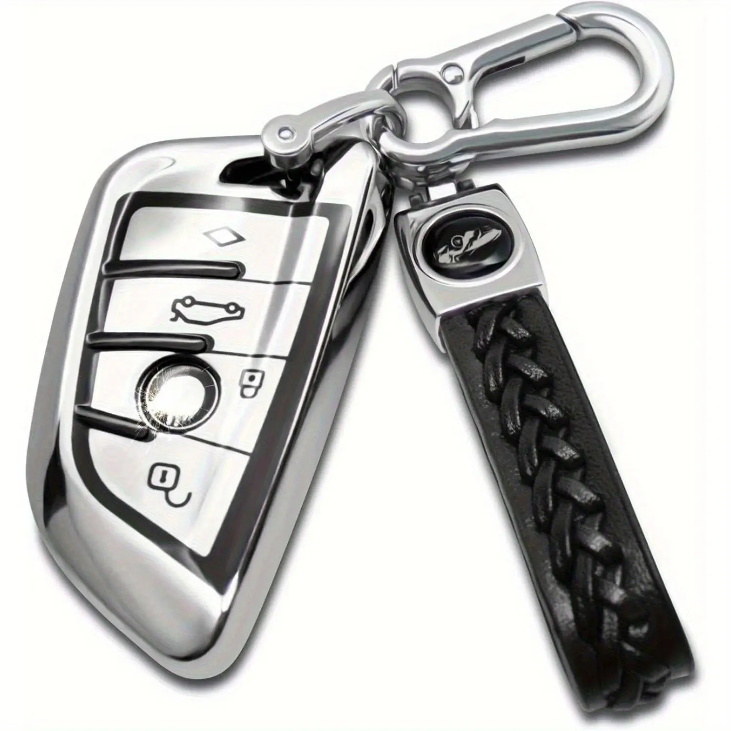 1pcs Creativity Suitable for BMW key fob Cover. Advanced soft TPU key box is compatible with F30 F45 F55 G20 G30 X1 X3 X4 X5 X6 X7 3 5 7 8 M5 M6 GT series smart key (Type B Silver Key Case + key chain set), Dustproof, Easy Install