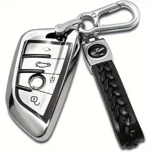 1pcs Creativity Suitable for BMW key fob Cover. Advanced soft TPU key box is compatible with F30 F45 F55 G20 G30 X1 X3 X4 X5 X6 X7 3 5 7 8 M5 M6 GT series smart key (Type B Silver Key Case + key chain set)