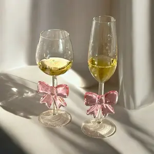 Elegant Wine Glasses and Champagne Glasses Transparent w/ 3D Bow Accent, Home Decor & Drinkware Gift Idea, Special Events, Christmas Gift