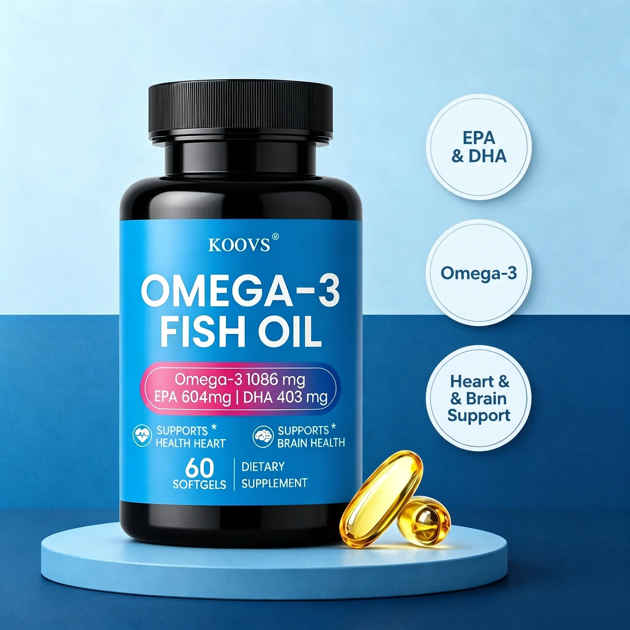 Fish Oil Supplement – 604mg EPA + 403mg DHA Per Serving, High-Quality Omega-3 Fatty Acid Formula to Support Heart Health, Brain Function & Daily Overall Wellness