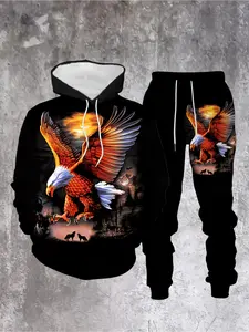 Outdoor Eagle Pattern Men's Hoodie and Sweatpants Two-piece Winter Dress