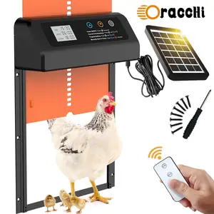 ORACCHI- Solar - Automatic coop door, with timer - remote control thickened aluminum coop door, built-in battery, solar powered, anti-pinch protection design, IPX4 waterproof, poultry, small animal safety door