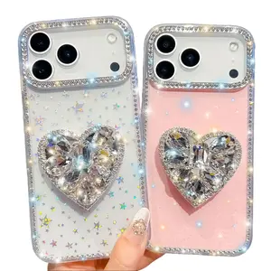 Sparkle Rhinestone Phone Case for iPhone 17 Pro.Dazzling glitter powder with exquisite edge diamond accents.Stylish hard shell protection for Samsung S25 Ultra and iPhone 16 Plus.The ultimate luxury accessory for girls who love to shine.