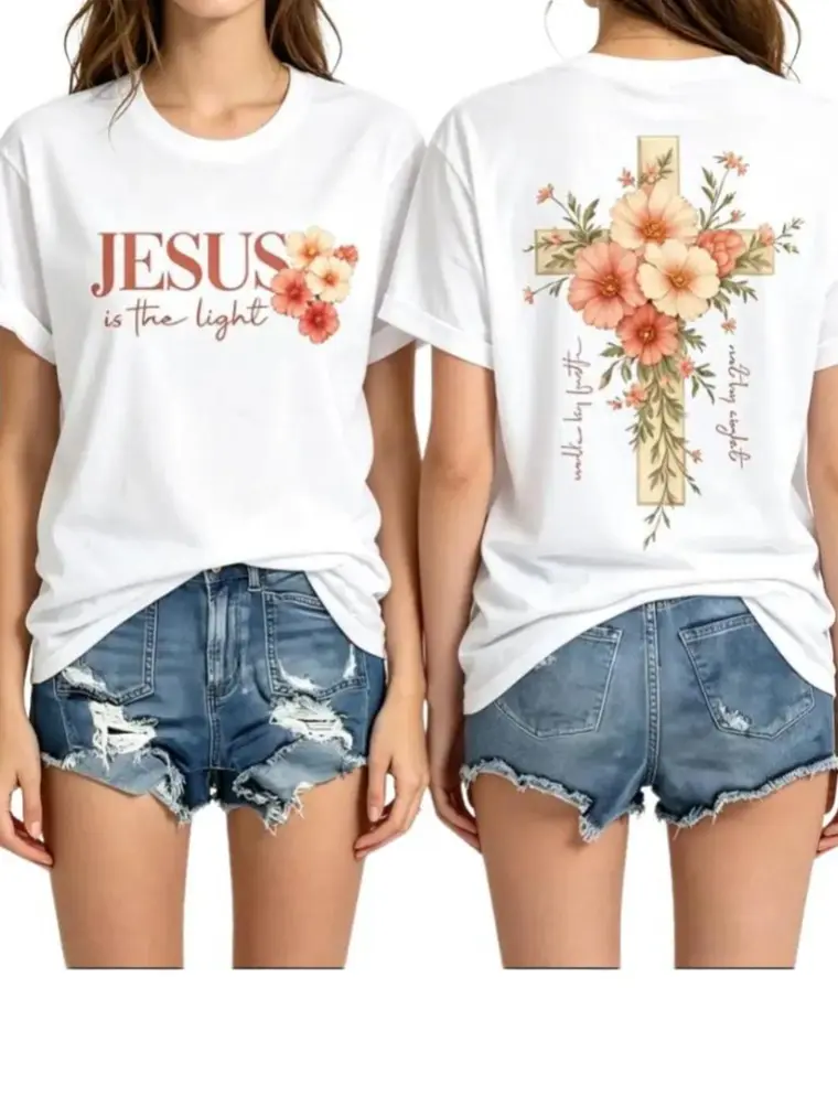 Faith Cross Christian Shirts for Women with Beautiful Floral Cross Print,western