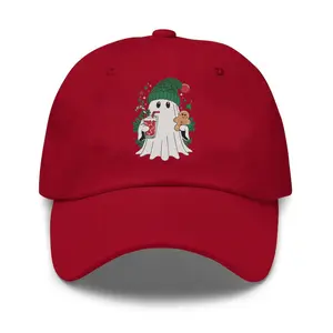 Merry Christmas Ghost Cap, Embroidery Iced Coffee Gingerbread Hat, Xmas Winter Embroidery Wash Cap, Sun Protection Trendy Baseball Cap for men woman