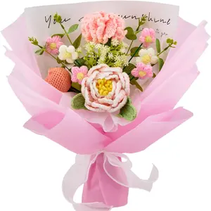 Crochet , Crochet Flower Bouquet with Peony, Tulips, Carnation,Puffs for Birthday Gifts, Graduation and  for Mom, Get Well Gifts for Women (Include Card)