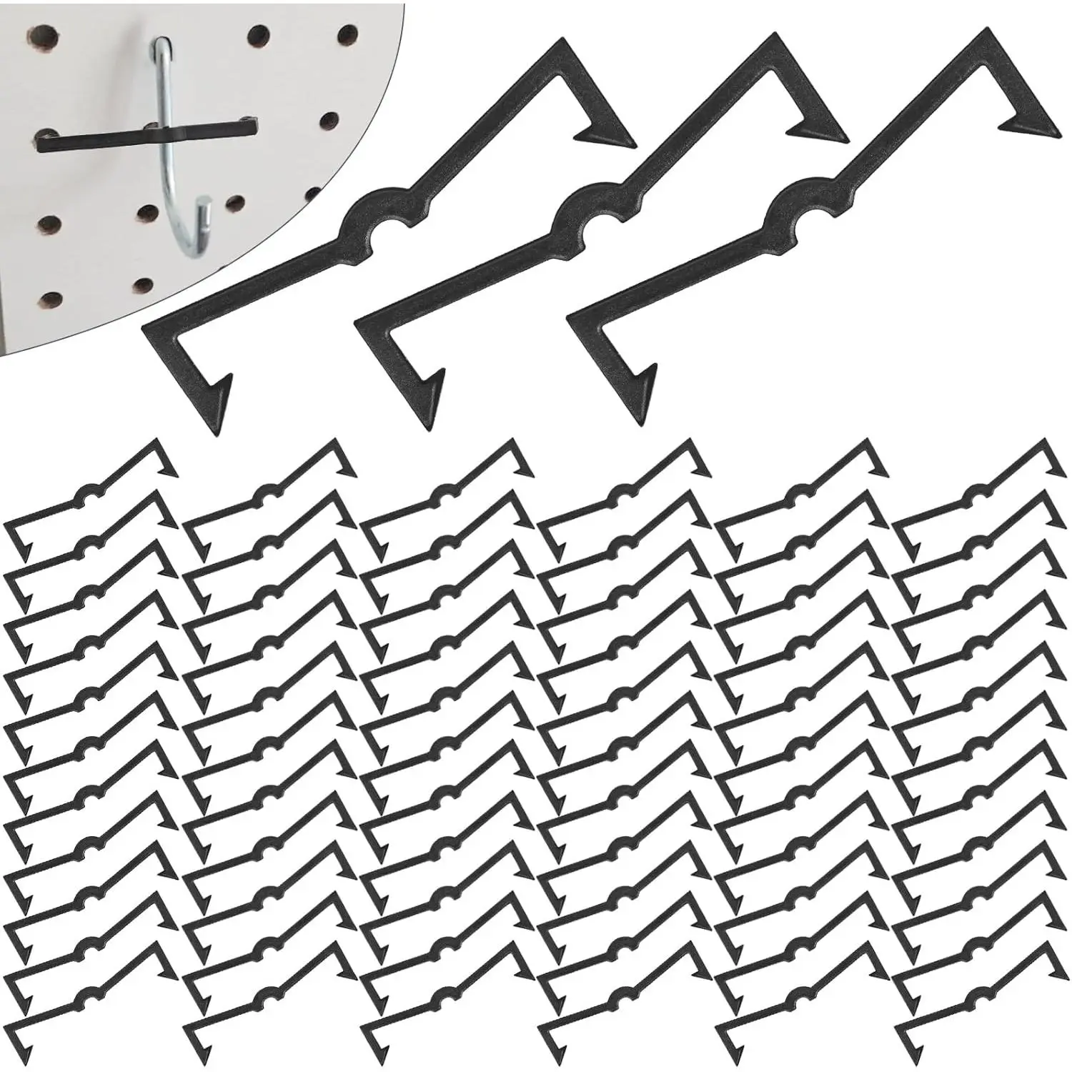 Black Peg Locks Plastic Pegboard Hook Locks Pegboard Display Hook Organizer Fixer Peg Board Hook Clip Retainers Pegboard Hook Organizer for Standard 1/4" and 1/8" Pegboard(60Pcs)