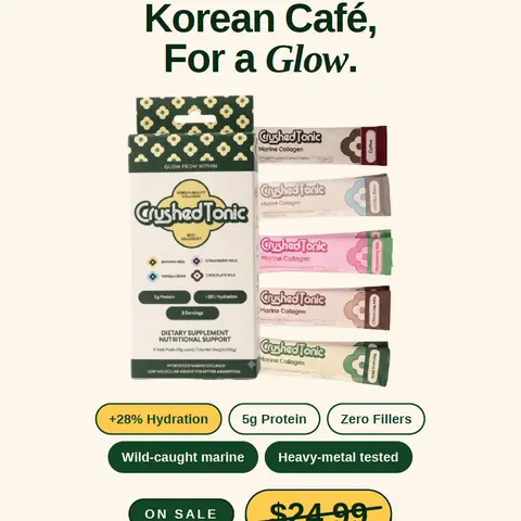Crushed Tonic Best Sellers Kit - Marine Collagen Discovery Sticks - Banana Milk, Strawberry Milk, Chocolate Milk & Vanilla Bean - Korean Beauty Latte - Gluten Free Non-GMO - K-Beauty Ingestible Skincare Drink Mix
