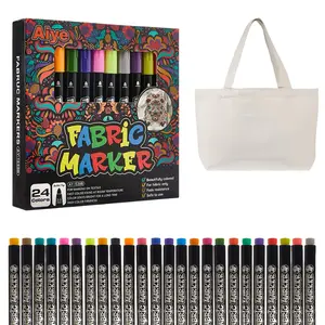 24 Color Fabric Markers Set with Canvas Bag, Quick-Dry Non-Fading DIY Art Pens, Coloring Markers, DIY Art Design, Perfect for Cloth Crafts, Shoes, Clothing, Books, Art Supplies